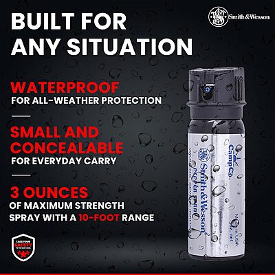 SMITH & WESSON Pepper Shield Flip-Top Police Strength Self-Defense Keychain Spray with Leather Holster