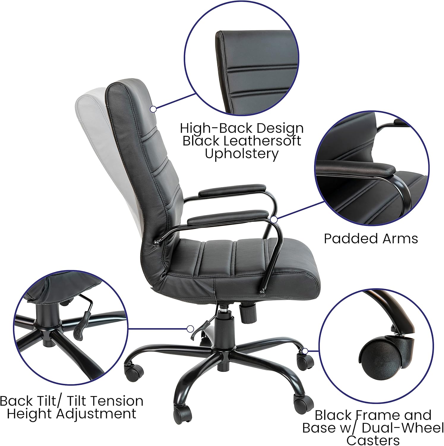 Flash Furniture Whitney Swivel LeatherSoft Desk Chair with Padded Seat and Armrests