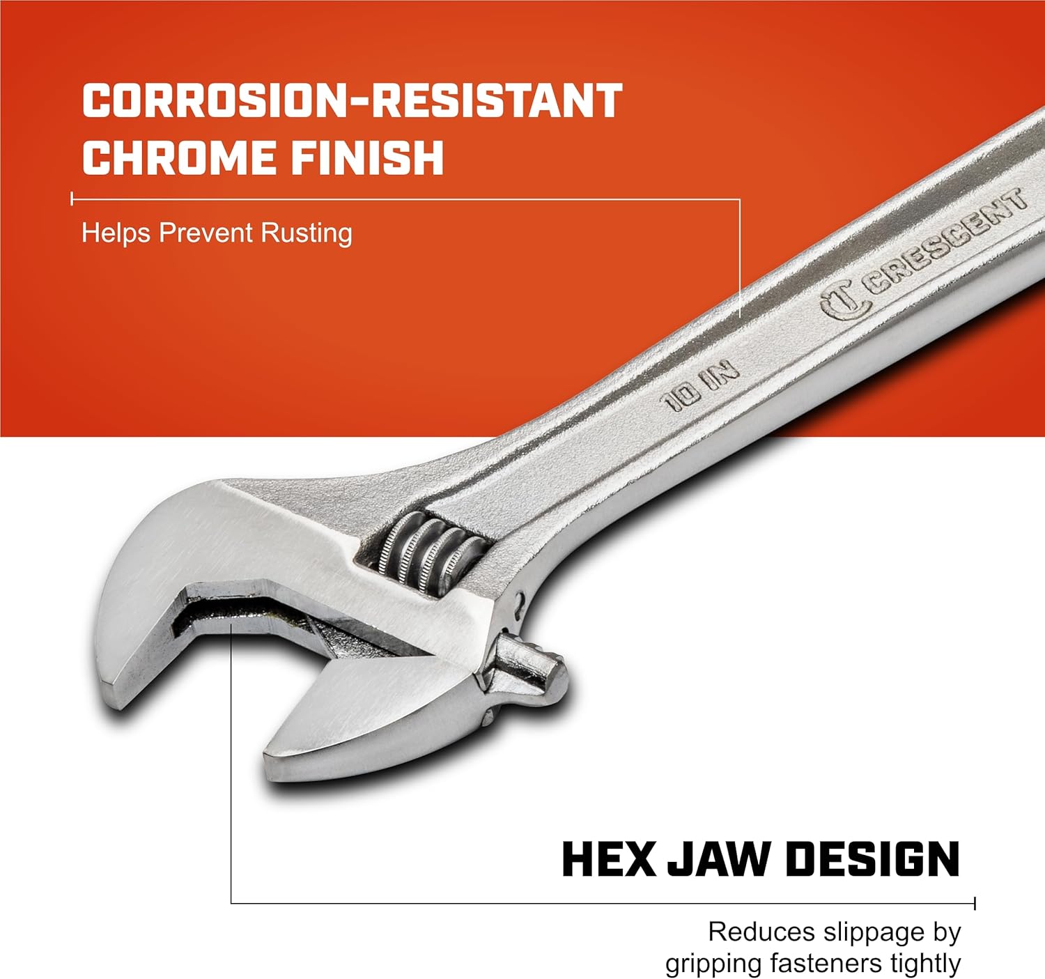 Crescent 10" Adjustable Wrench - Boxed - Mechanical & Plumbing Wrenches - With Larger Knurl & Hex Jaw