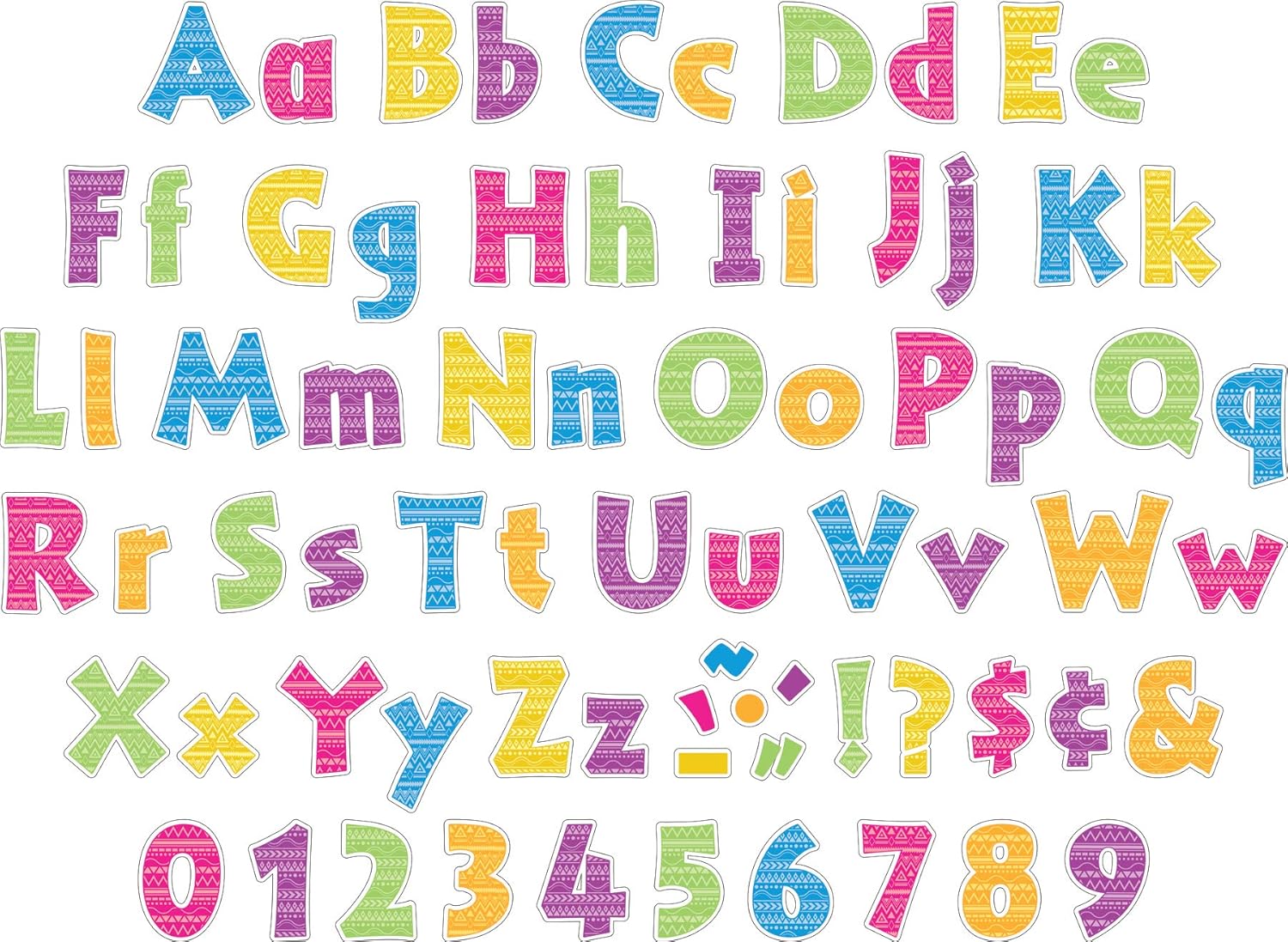 Barker Creek Letter Pop-Out Set of 2, 4" Kai Ola & 4" Boho Chic, Mixed-Design, 510 Characters Total (3851)