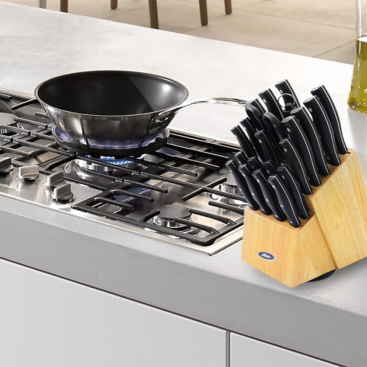 OSTER Stainless-Steel Cutlery Knife Set with Wooden Block