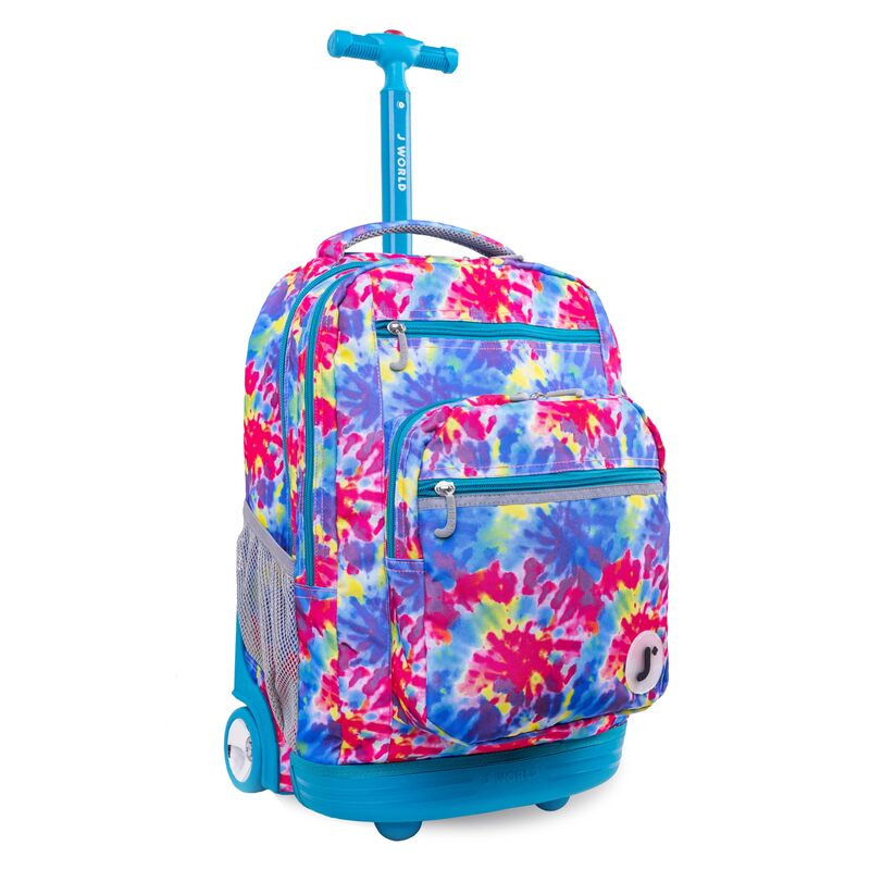 J World New York Sundance Rolling Backpack Girl Boy Roller Bookbag, Tie Dye, 20 Inch