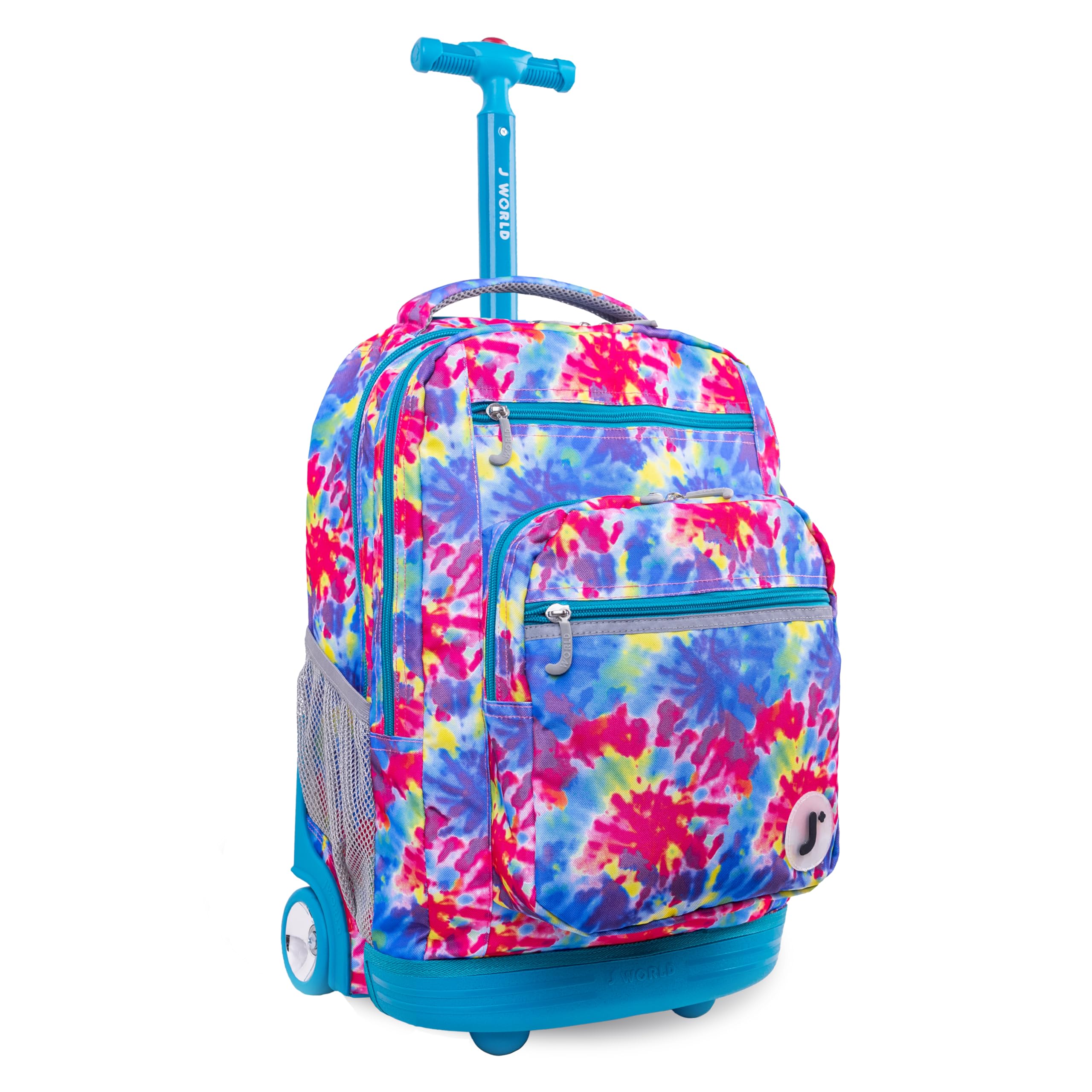 J World New York Sundance Rolling Backpack Girl Boy Roller Bookbag, Tie Dye, 20 Inch