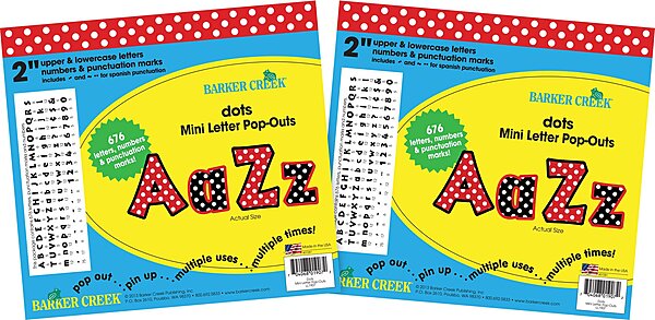 Barker Creek 2" Letter Pop-Outs 2-Pack, Dots, Jazz Up Your Bulletin Boards with These Colorful Letters, 1352 Upper and Lowercase Letters, Numbers & Punctuation Marks, 2" (3655)
