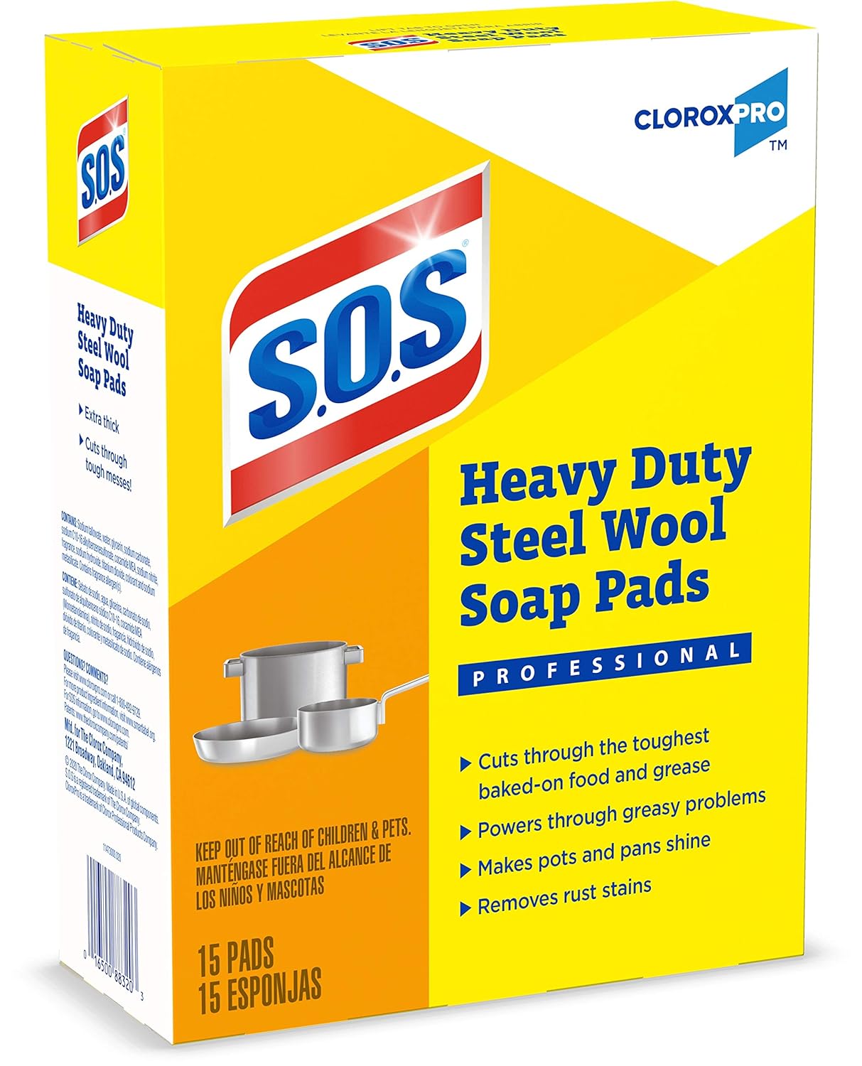 CloroxPro S.O.S Steel Wool Soap Pads, 15 Ct., Pack of 12 (Pack May Vary)
