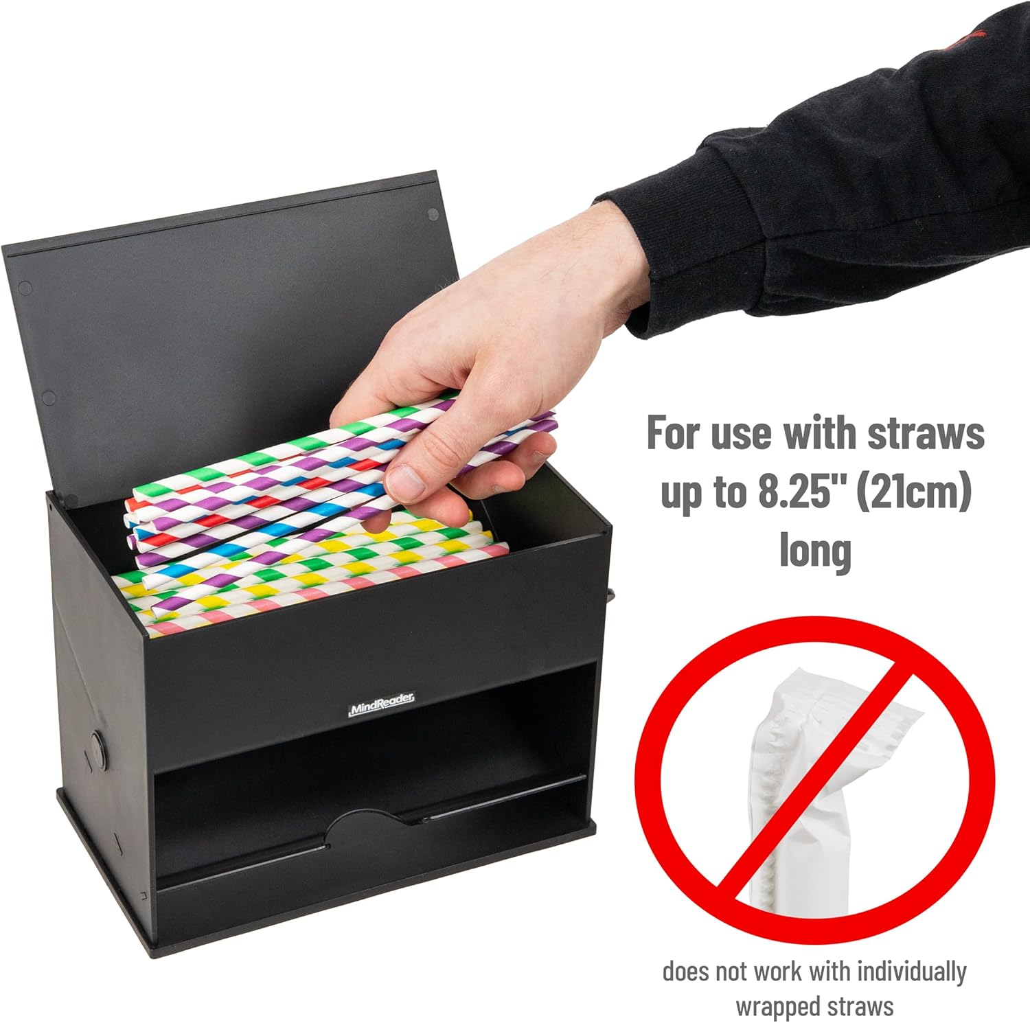 Mind Reader Straw/Pencil Dispenser, Plastic, Black