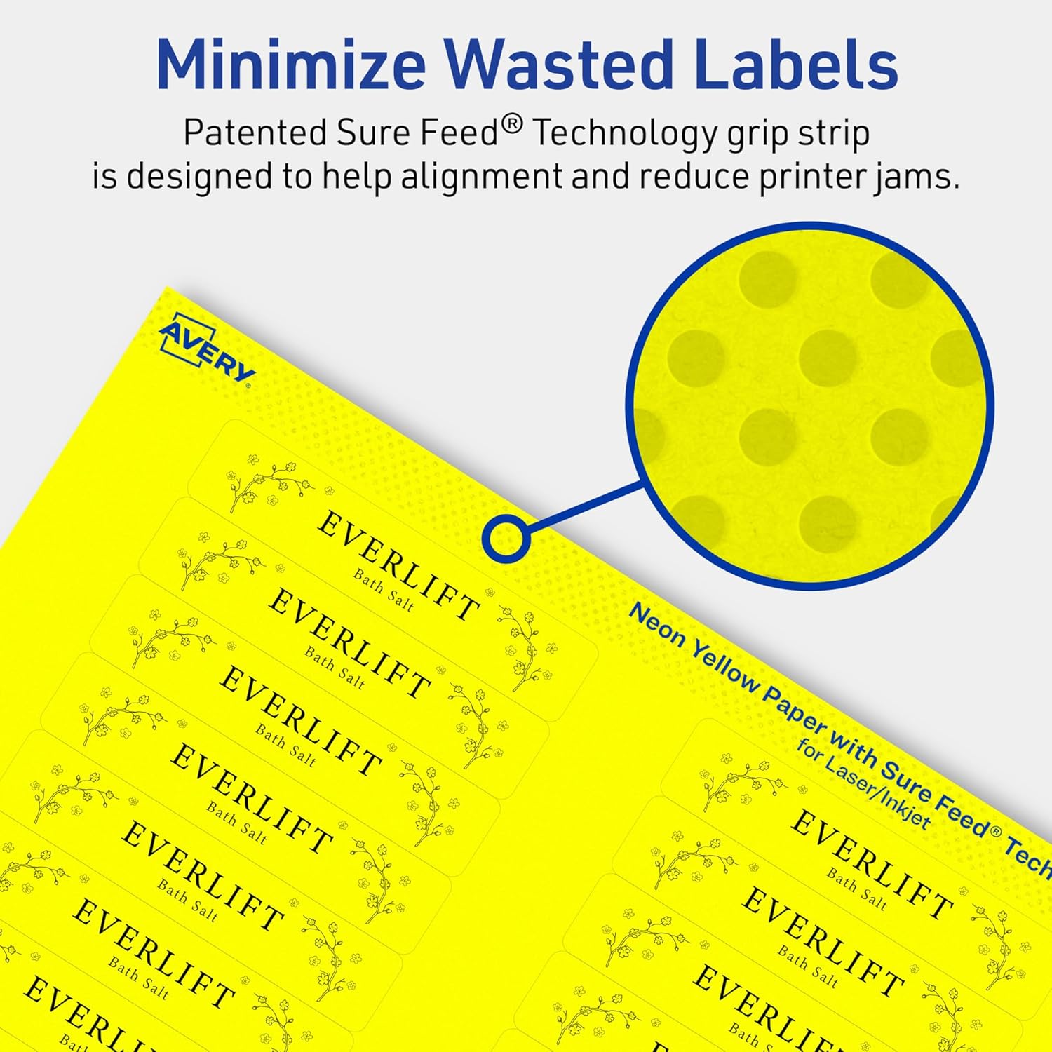 Avery Printable Rectangle Labels, Sure Feed Technology, 5/8" x 3", Neon Yellow, Laser/Inkjet Printable