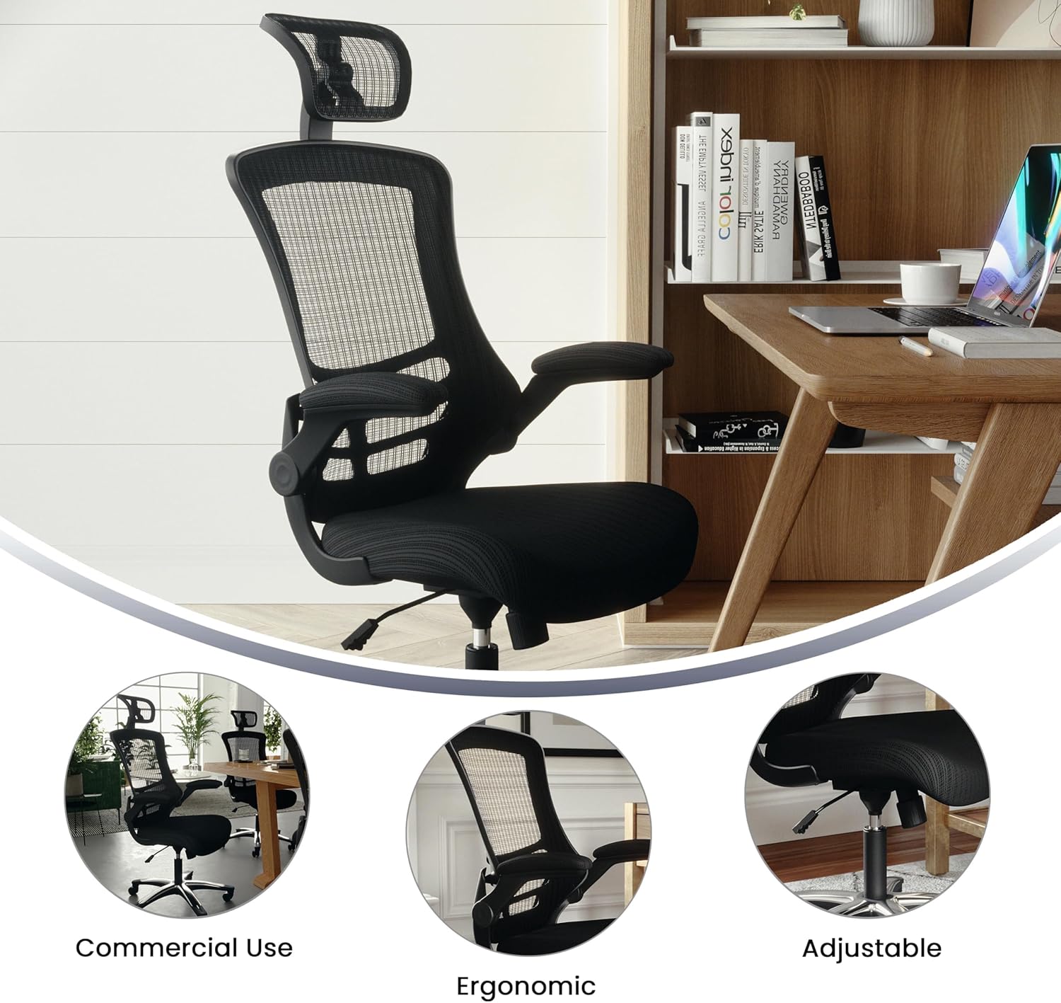 Flash Furniture Kelista High-Back Swivel Office Chair with Adjustable Lumbar Support and Seat Height