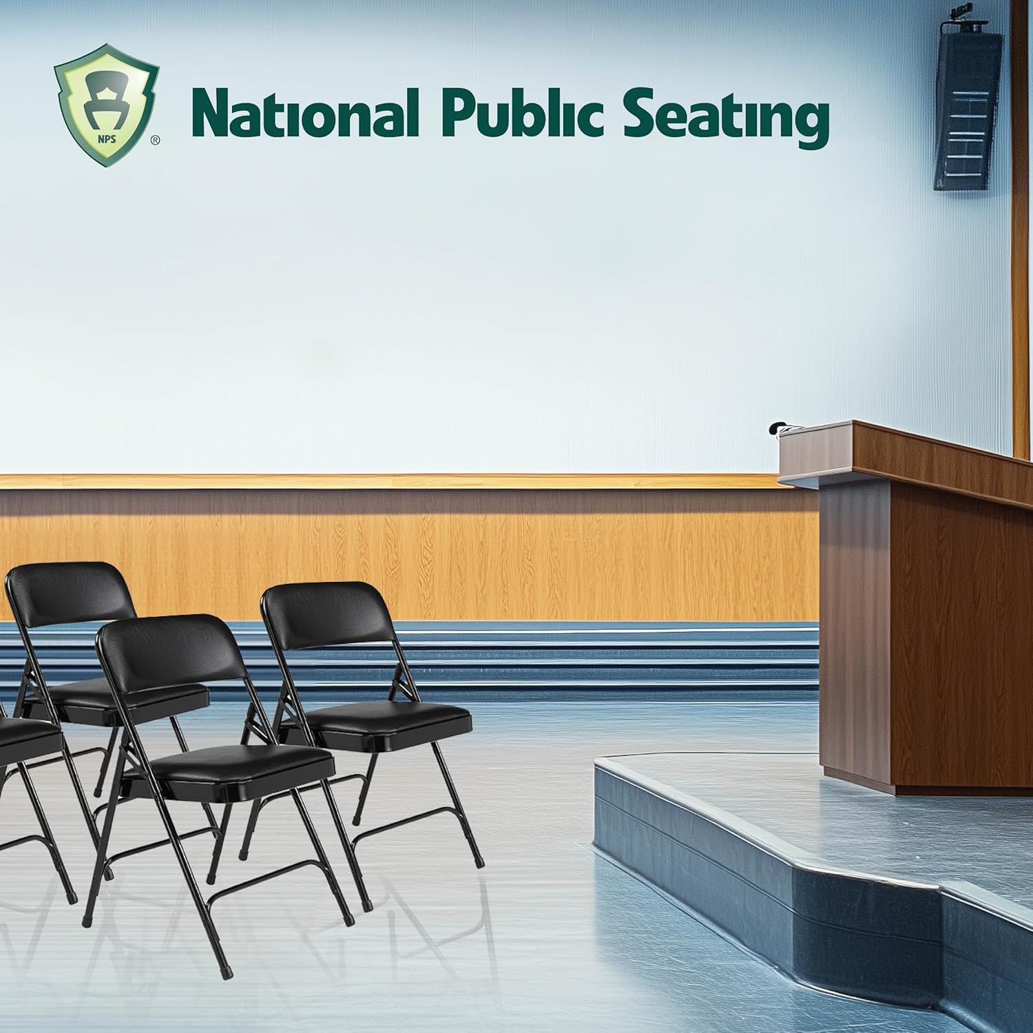 NATIONAL PUBLIC SEATING 1200 Series Padded Vinyl Folding Chairs - Set of 4