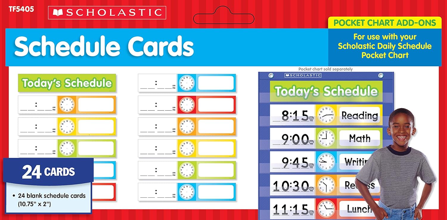 Scholastic Teacher's Friend Schedule Cards Pocket Chart Add-ons, Multiple Colors - Chart not included (TF5405) (Pack of 3)