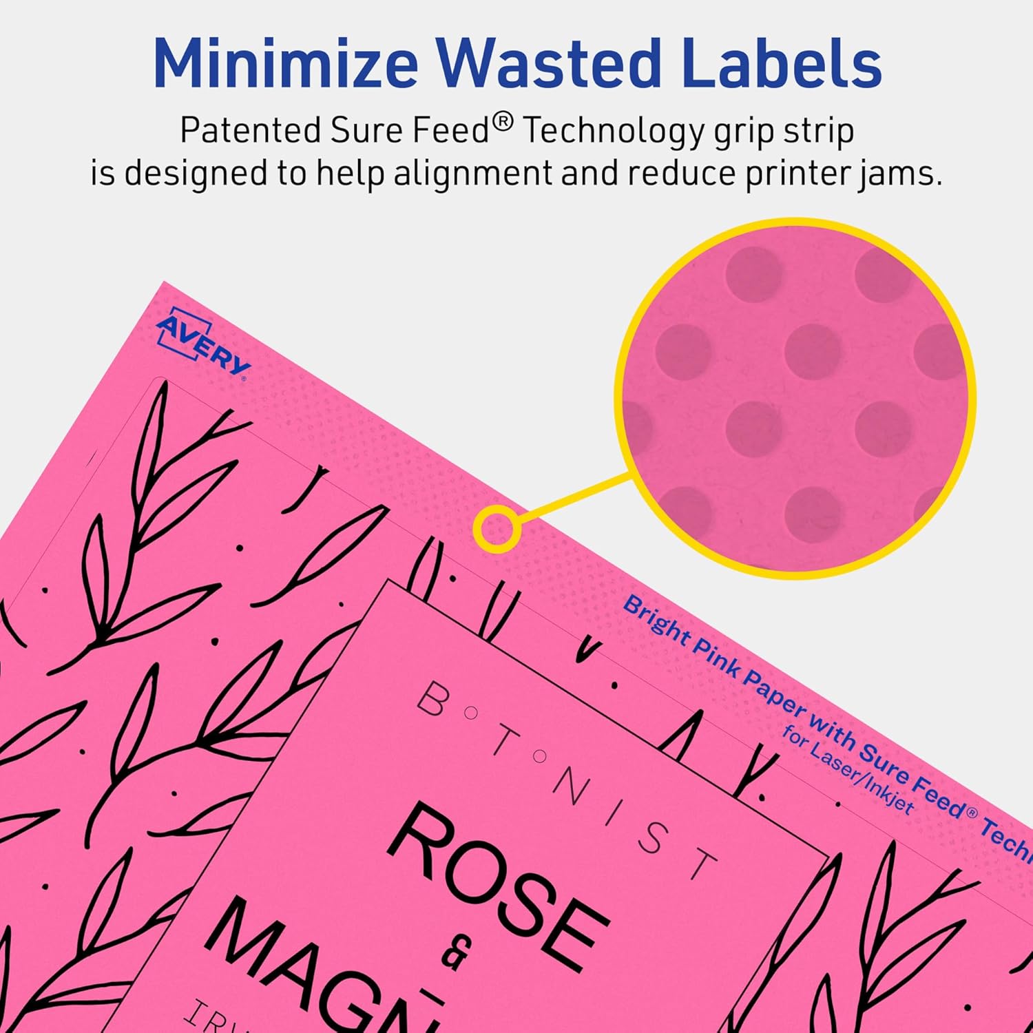 Avery Printable Rectangle Labels, Sure Feed Technology, 4-3/4" x 7-3/4", Bright Pink Labels, Print-to-The-Edge