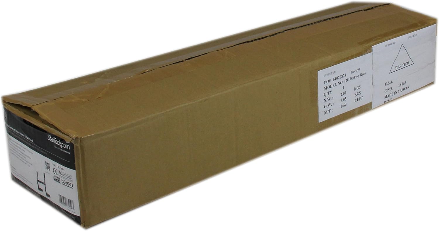 StarTech.com 12U Open Frame Server Rack - 19" 2 Post Network Rack – Free Standing Audio Video & IT Equipment (RK12OD) 12U 12u