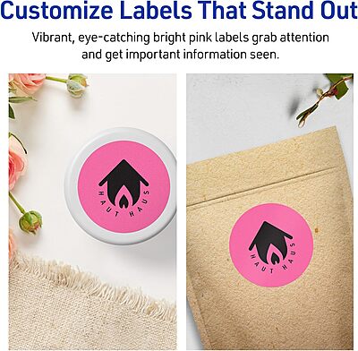 Avery Bright Pink 3 in Round Printable Labels with Sure Feed Technology