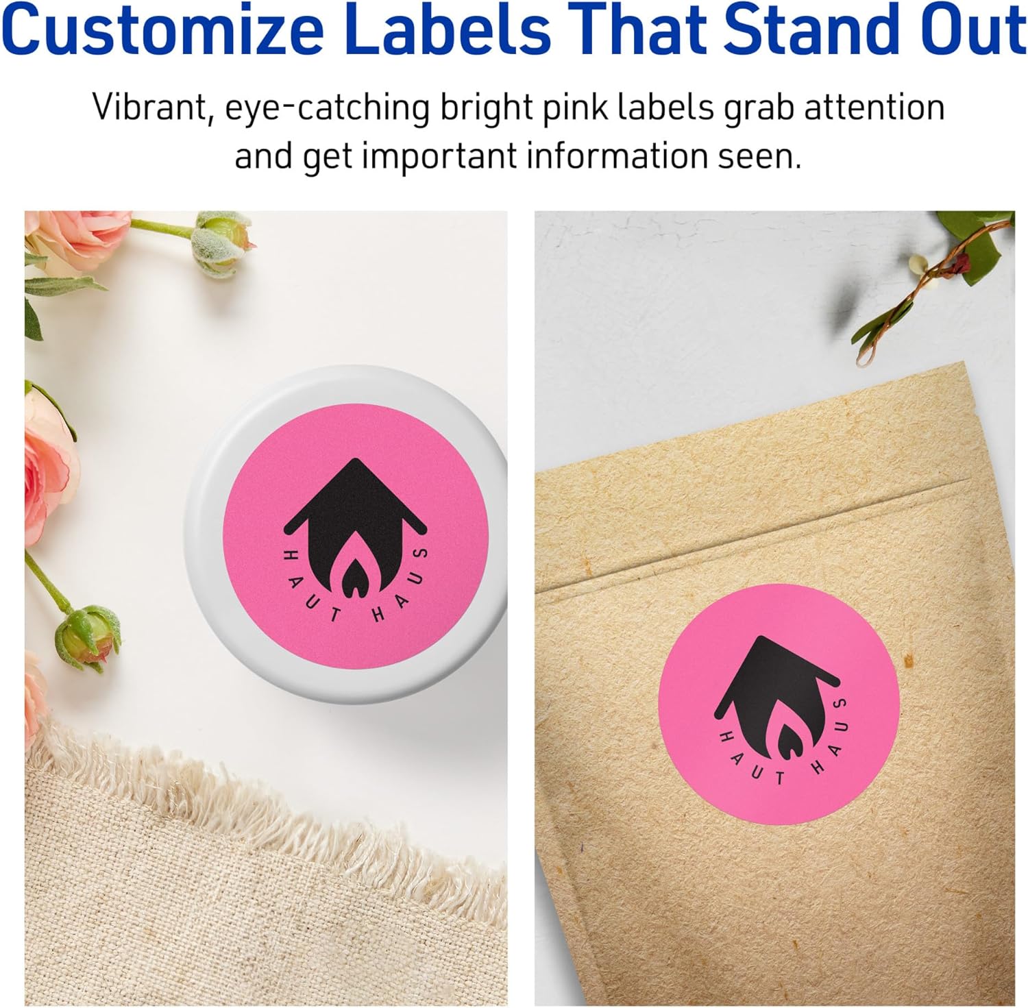 Avery Printable Round Labels, Sure Feed Technology, 2-1/2" Diameter, Bright Pink, Print-to-the-Edge, Laser/Inkjet Printable