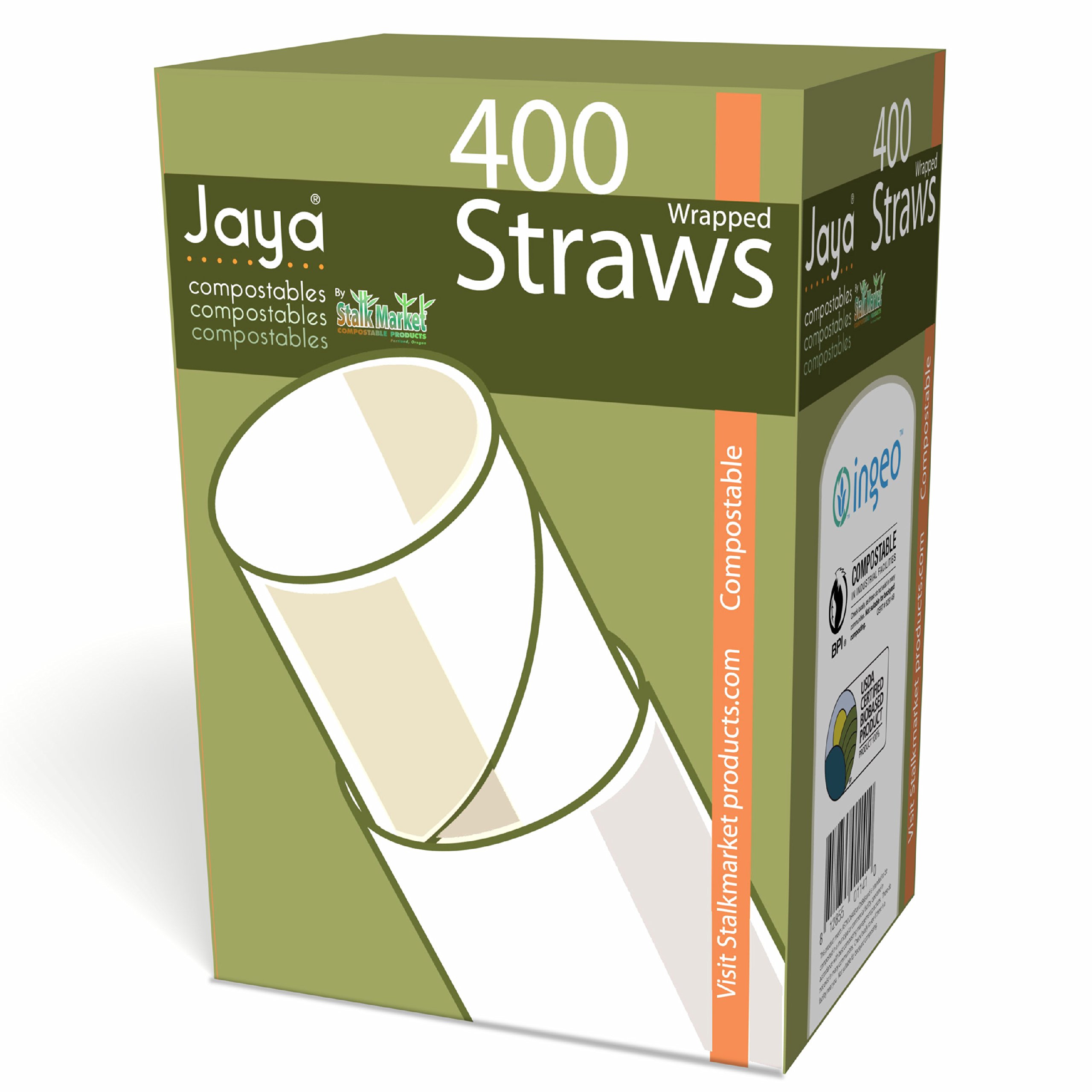 Planet+ 100% Compostable PLA Straws, Individually Wrapped, Jumbo, 7.75-inch, 4800-Count Case
