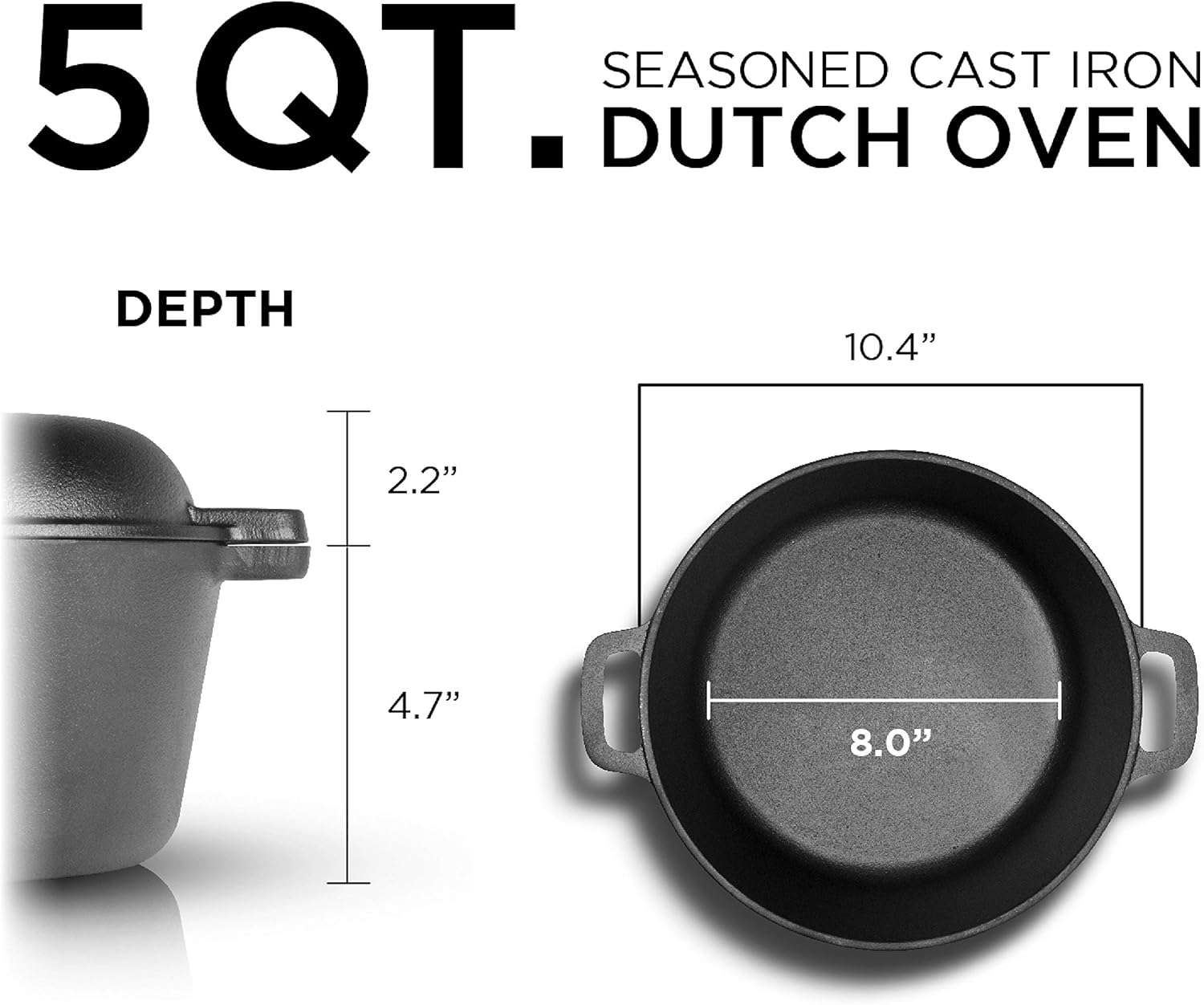 COMMERCIAL CHEF Cast Iron Dutch Oven with Lid and Handles