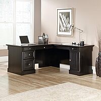 Sauder Palladia L-Shaped Desk with Drawers, File Cabinet Storage & Keyboard Tray