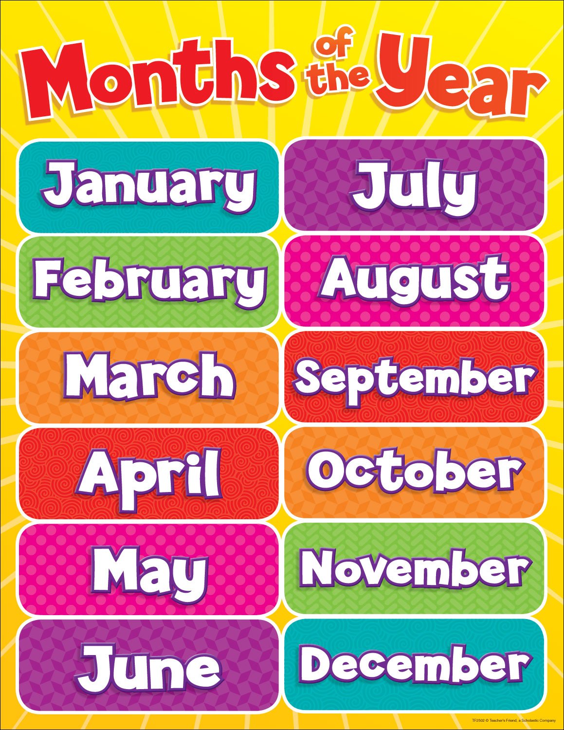 Scholastic TF2502 Months of The Year Chart, Multiple Colors