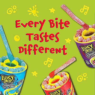 Juicy Drop Gummy Dip 'N Stix Assorted Candy Variety Pack, Sweet Gummy Sticks W/ Sour Dipping Gel, 8 Pack, Assorted For Kids Parties and Party Favors, Sour Candy Variety Pack for Kids