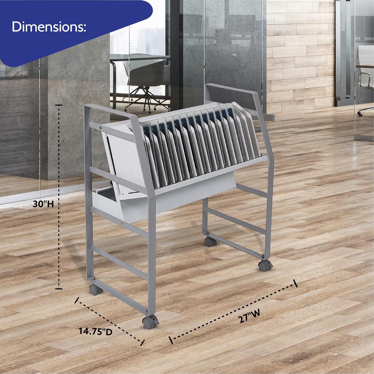 LUXOR 16-Tablet / Chromebook Open Charging Cart, Easily Accessible, UL and cUL Listed 125V/15A Power Strip (LOTM16)