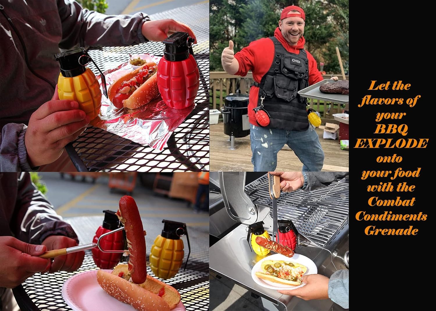 Caliber Gourmet Condiment Dispenser Set. Grenade Shape for BBQ Grill, Camping & Picnics, Ketchup Mustard Bundle Set