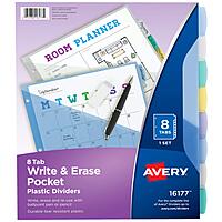Avery Write & Erase Pocket Plastic Dividers for 3 Ring Binders, 8-Tab Sets, Multicolor, Tabs Viewable Beyond Sheet Protectors, 1 Set (16177) Multicolor One Size 1 pack