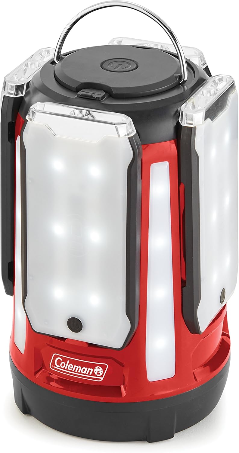 Coleman Quad Panel 800L LED Lantern, Water-Resistant Lantern with 4 Removable Magnetic Light Panels & USB Charging Port