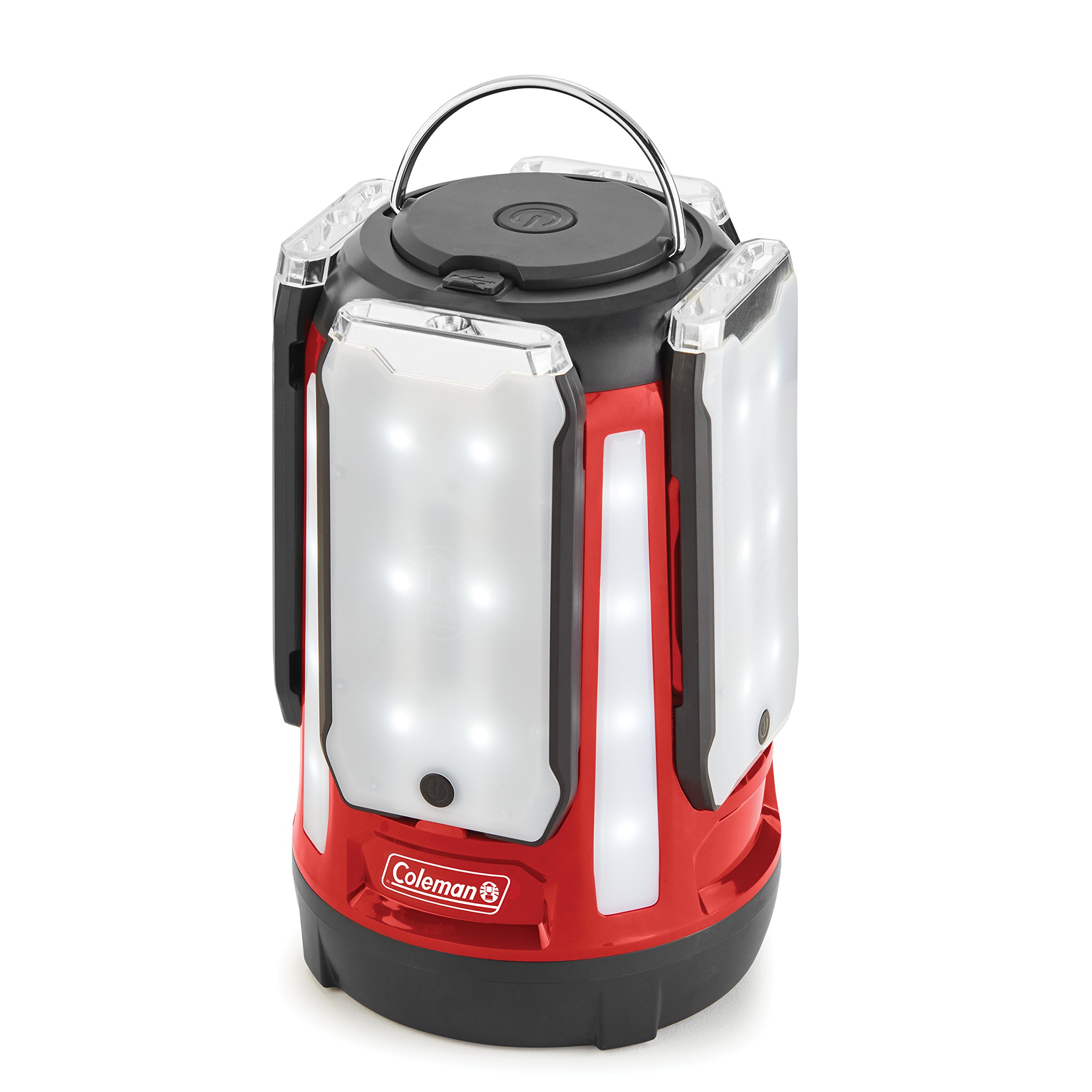 Coleman Quad Panel 800L LED Lantern, Water-Resistant Lantern with 4 Removable Magnetic Light Panels & USB Charging Port