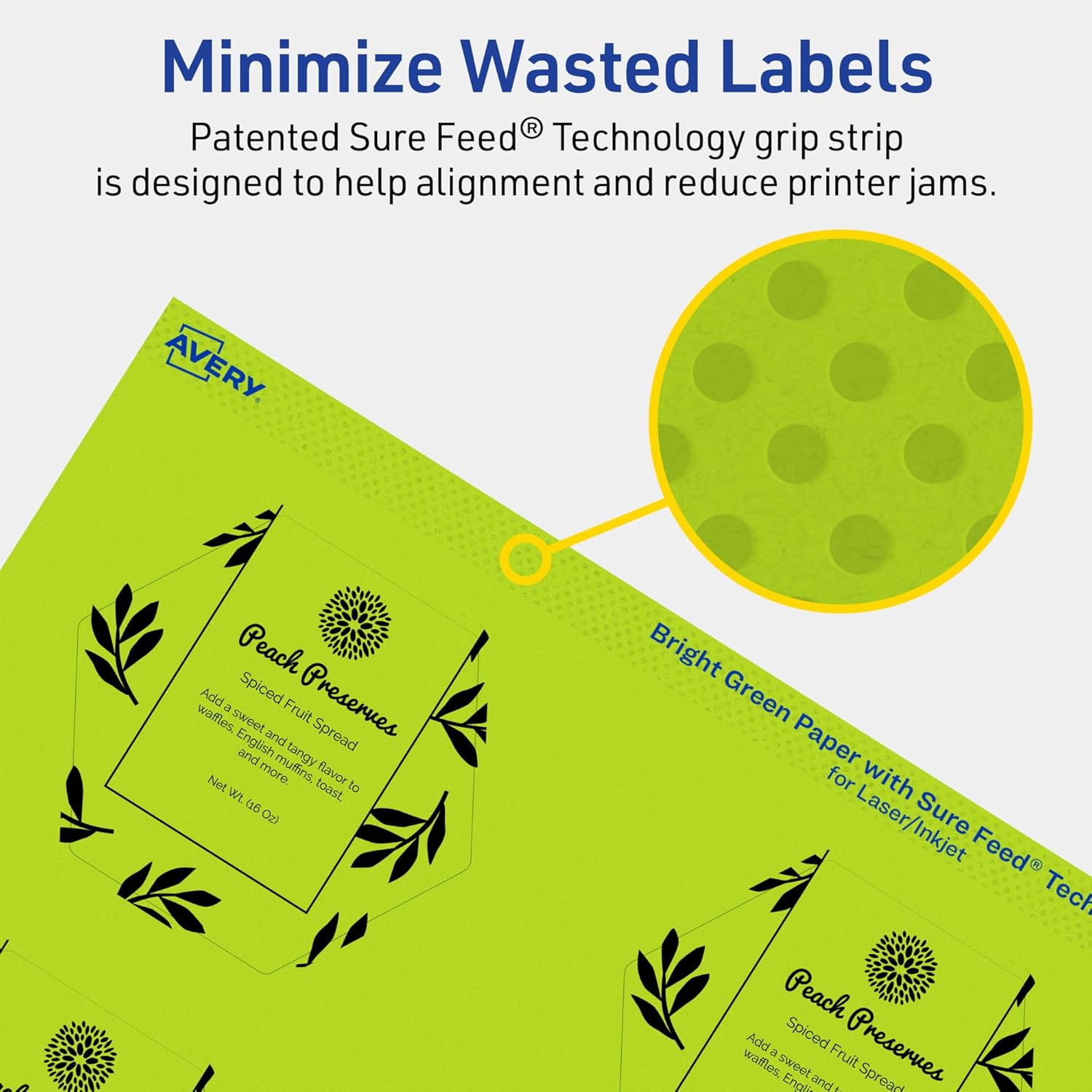 Avery Printable Hexagon Labels, Sure Feed Technology, 2-1/2" x 2-57/64", Bright Green Labels, Print-to-The-Edge
