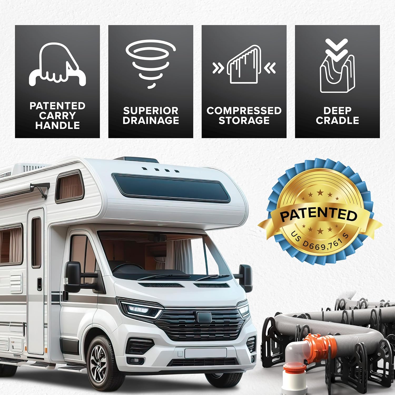 Camco Sidewinder 10-Ft RV Sewer Hose Support - Flexible Telescoping Design for Avoiding Obstacles & Deep Cradles Secure RV