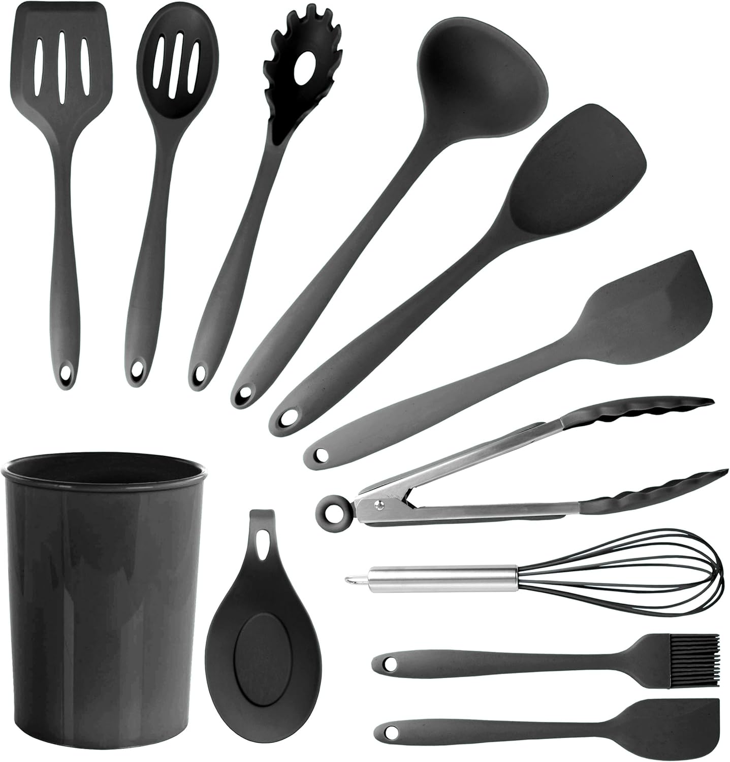 MegaChef Silicone Cooking Utensils, Black, Set Of 12 Utensils