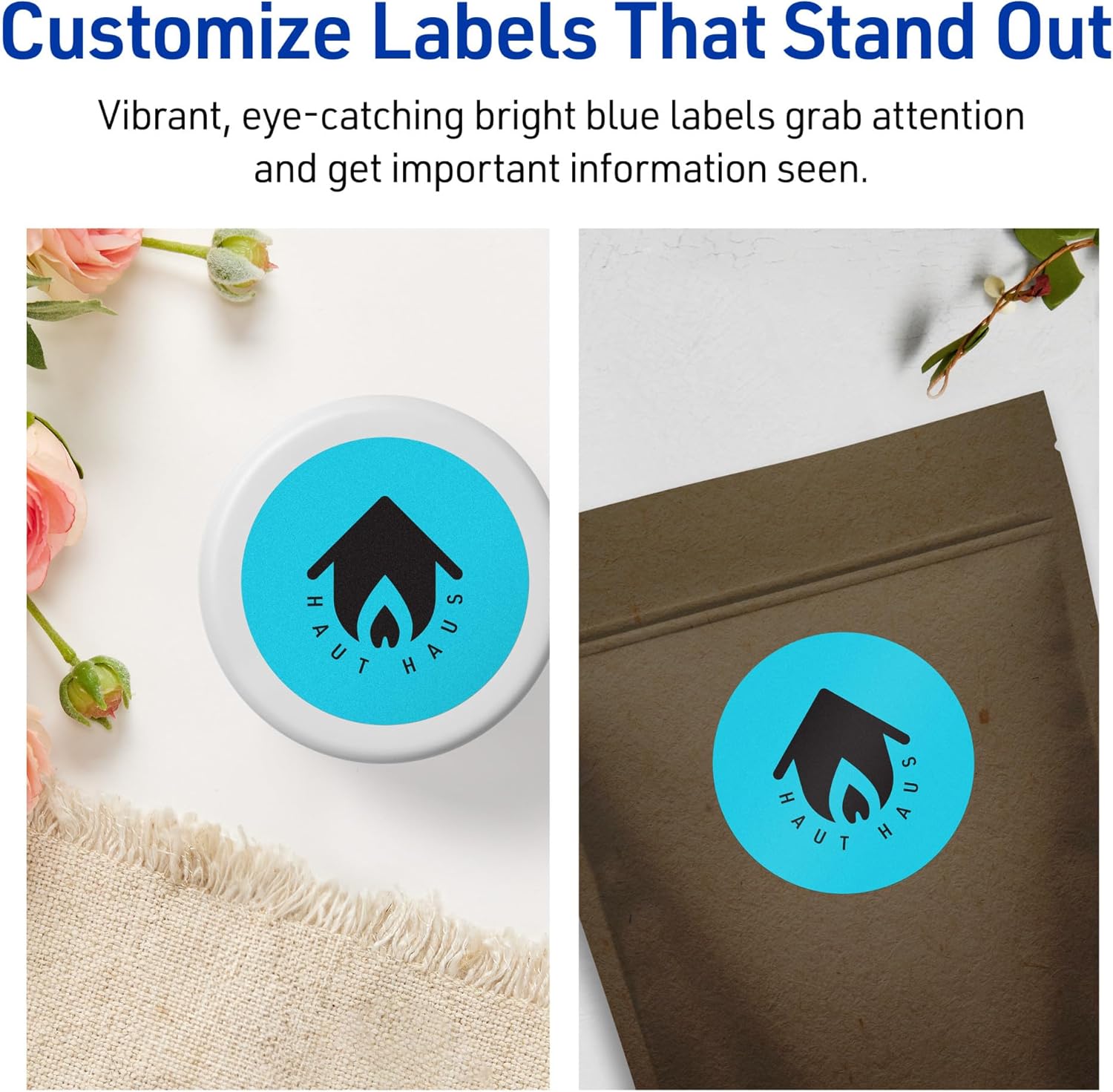 Avery Printable Round Labels, Sure Feed Technology, 2.75" Diameter, Bright Blue