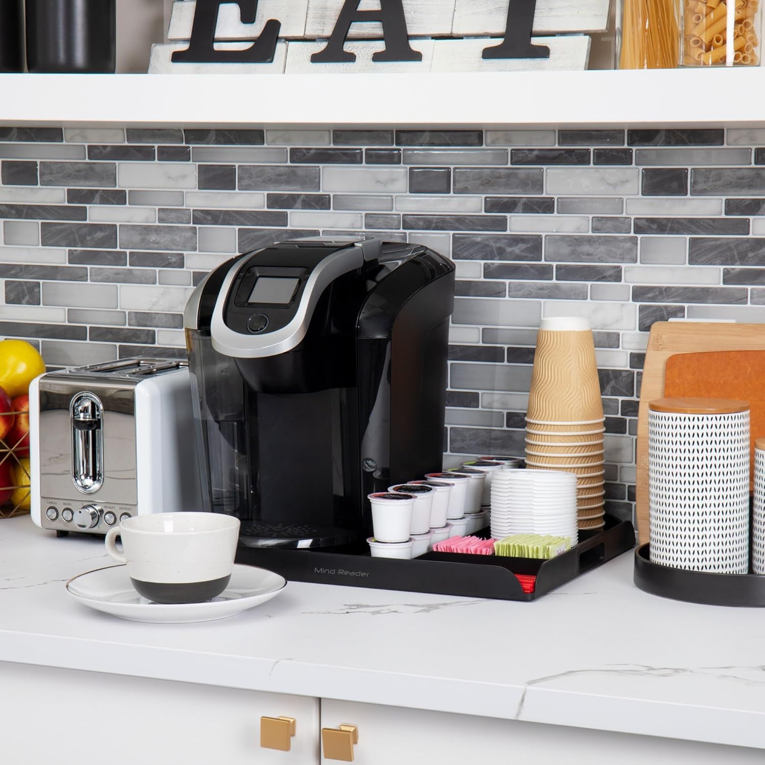 Mind Reader Coffee Station Serving Tray, 7 Pod Capacity Countertop Organizer, Storage, 17.5" L x 13.25" W x 1.25" H, Single