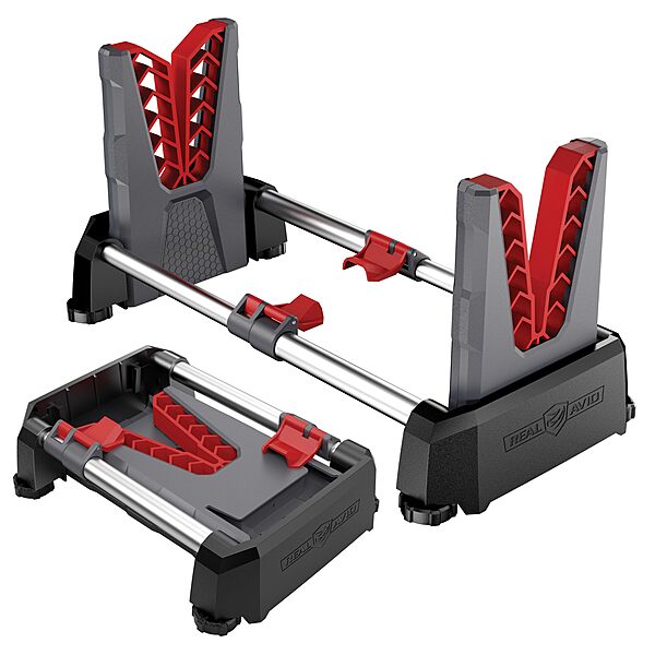 Real Avid Speed Stand | Collapsible Design, Adjustable 10" - 16" Stand for Cleaning & Maintenance | Compact, Portable Range Stand | Lightweight Vise Perfect for Hunting Rifles & Shotguns,Red ITEM
