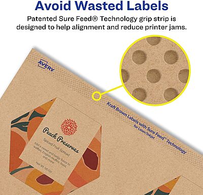 Avery Kraft Brown Hexagon Labels, Sure Feed Technology, 2-1/2" x 2-57/64", Print-to-The-Edge, Laser/Inkjet Printable