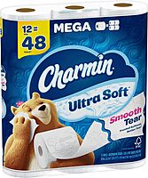 Charmin Ultra-Soft 2-Ply Toilet Paper Mega Rolls, 4in x 4in, White, 224 Sheets Per Roll, Pack Of 12 Rolls