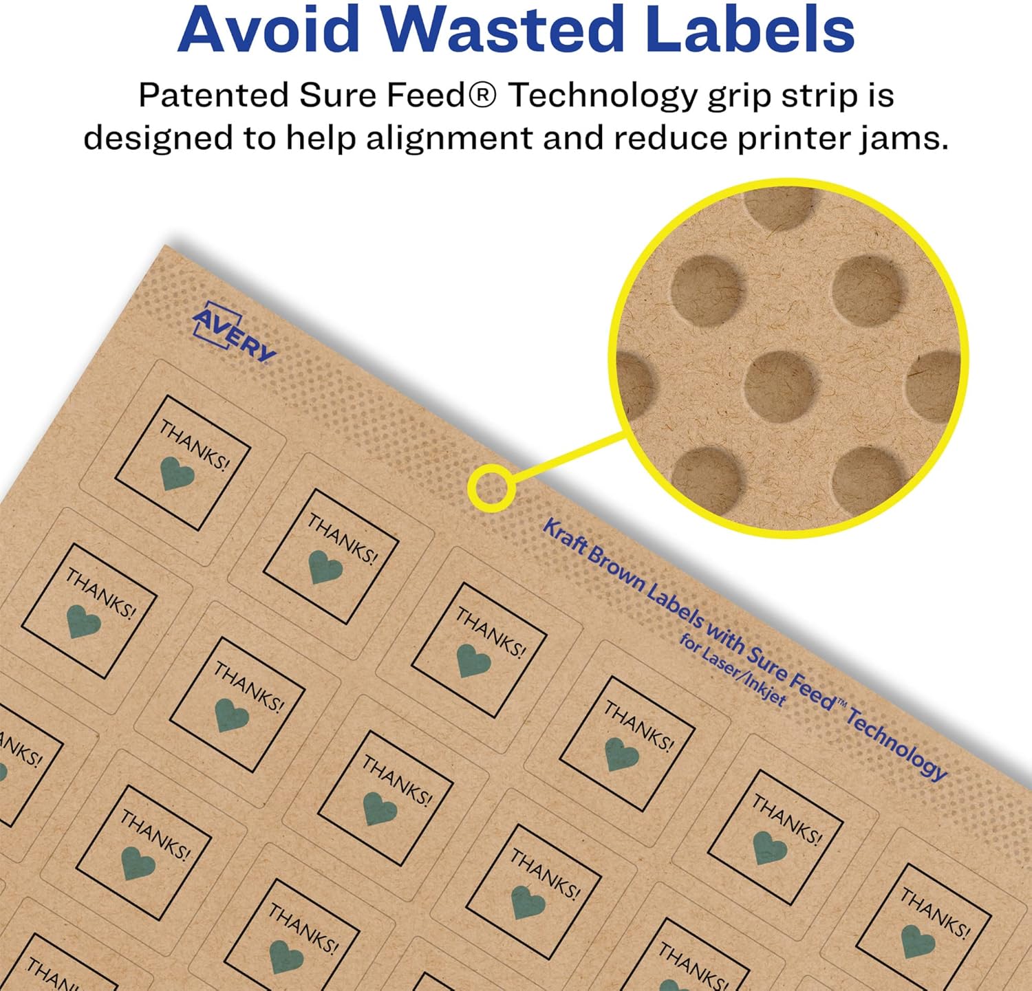 AVERY Kraft Brown Square Labels, Sure Feed Technology, 3/4" x 3/4", Print-to-The-Edge, Laser/Inkjet Printable
