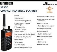 Uniden Bearcat SR30C, 500-Channel Compact Handheld Scanner, Close Call RF Capture, Turbo Search, PC programable, NASCAR