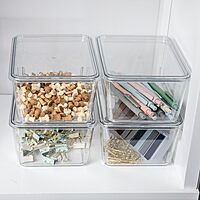 Martha Stewart Brody Plastic Storage Organizer Bins with Transparent Lids for Home Office, Kitchen, or Bathroom, 4 Pack