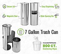 Alpine Stainless Steel Disinfecting Wipes Dispenser Floor Stand - Large Capacity Gym Wipes Dispenser with Trash Can, Smudge Resistant Coating Sanitizing Stand - Disinfectant Wipes Container Included