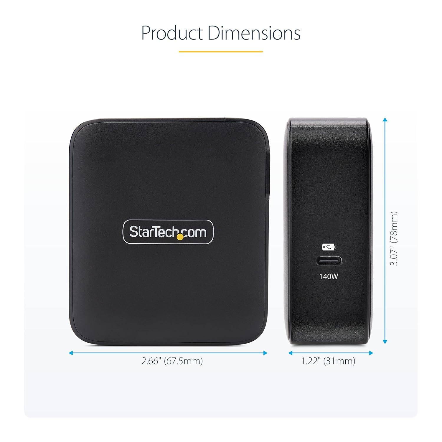 StarTech.com 140W USB-C Wall Charger, USB-IF Certified, Single USB-C, PD 3.1 Portable GaN Charging