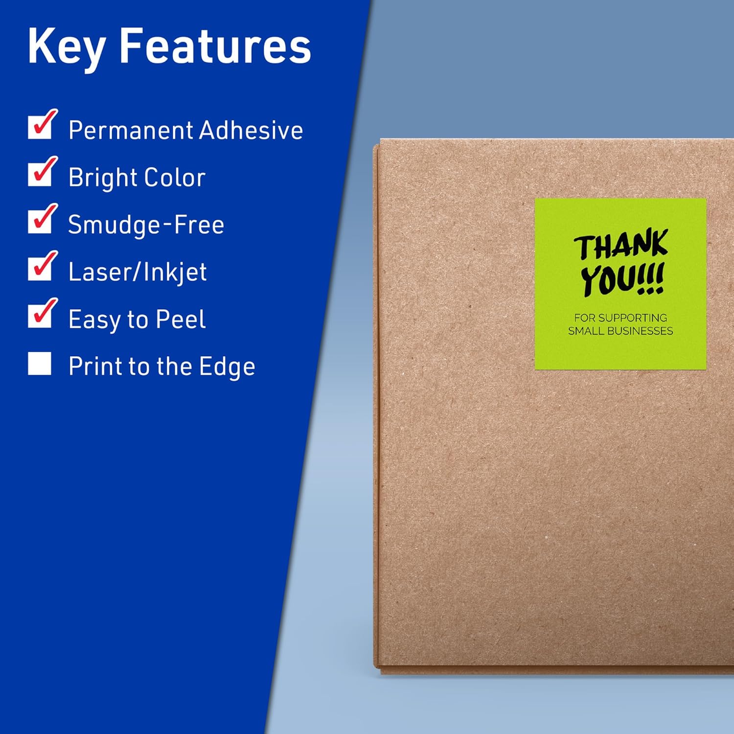 Avery Printable Square Labels, Sure Feed Technology, 4" x 4", Bright Green Labels, Laser/Inkjet Printable, 40 Total, Great for Packaging and Ingredients 40 labels