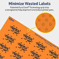 Avery Printable Rectangle Labels, Sure Feed Technology, 1 x 1-1/2, Bright Orange, Print-to-The-Edge, Laser/Inkjet