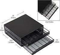 Mind Reader Single Serve Coffee Pod Organizer with 2 Drawers, 72 Pod Capacity, Metal Mesh, 13"L x 12.75"W x 5"H