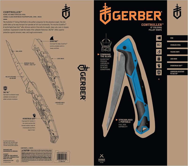 Gerber Gear Controller - Saltwater Fishing Fillet Knife for Fishing Gear - Cyan, 6 Inches