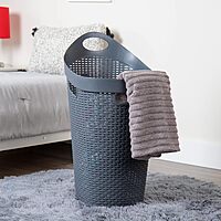 MIND READER 60L Rolling Laundry Hamper, Wicker-Style Plastic, Wheels