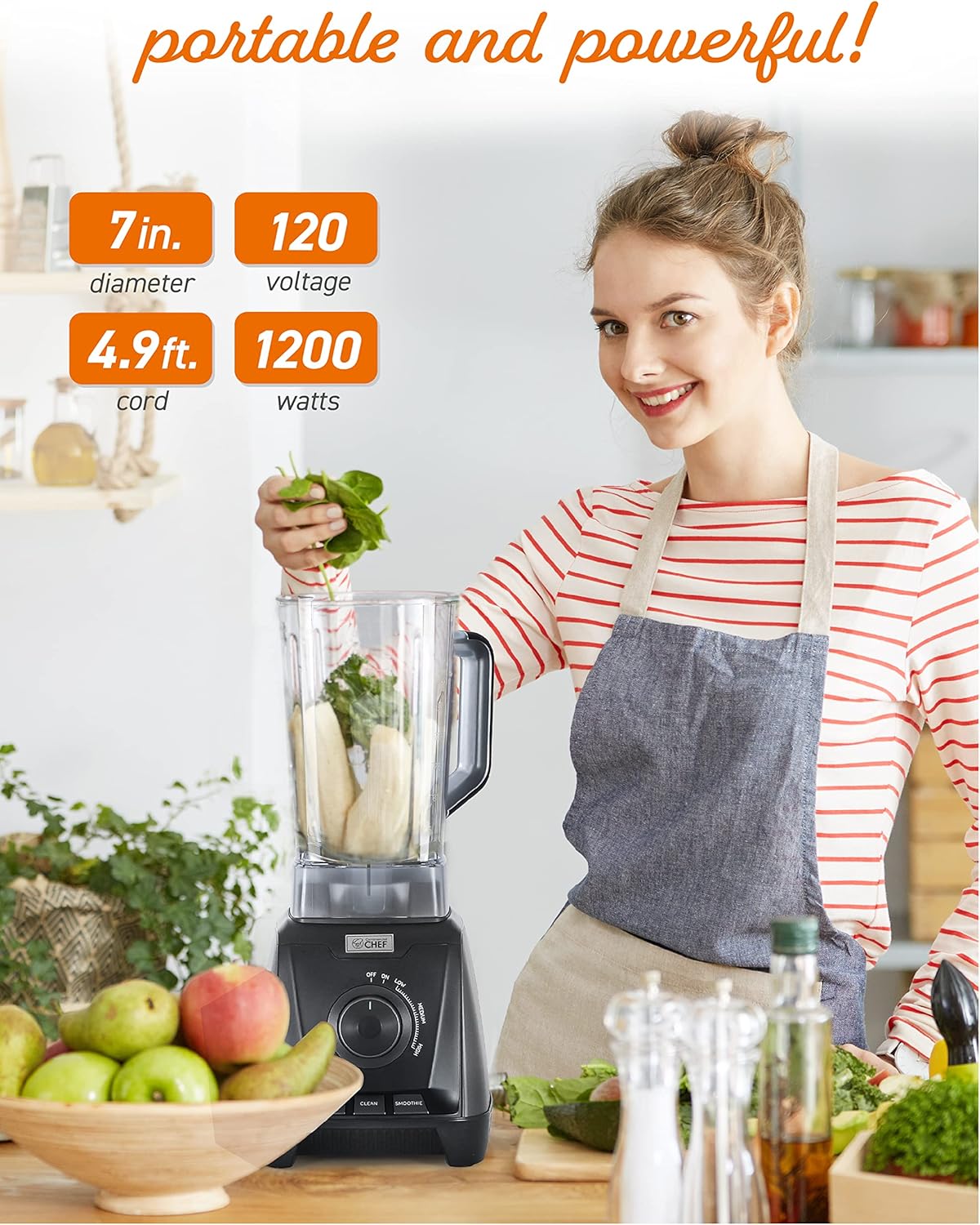 COMMERCIAL CHEF 1200 Watt High Power Blender, 50.7 oz, Black Multi Purpose