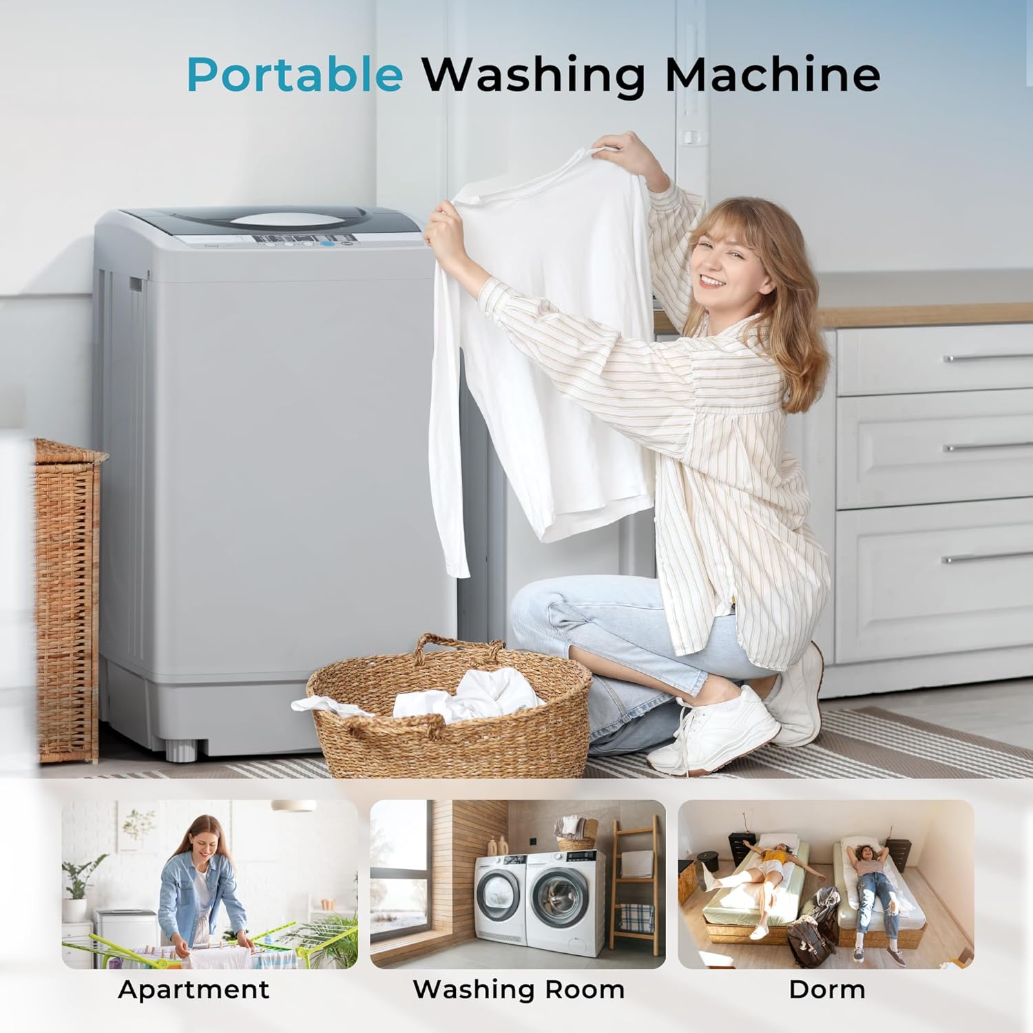 Euhomy Lavadora portátil 1.59 pies cúbicos, capacidad 11 libras Euhomy Lavadora portátil 1.59 pies cúbicos, capacidad 11 libras