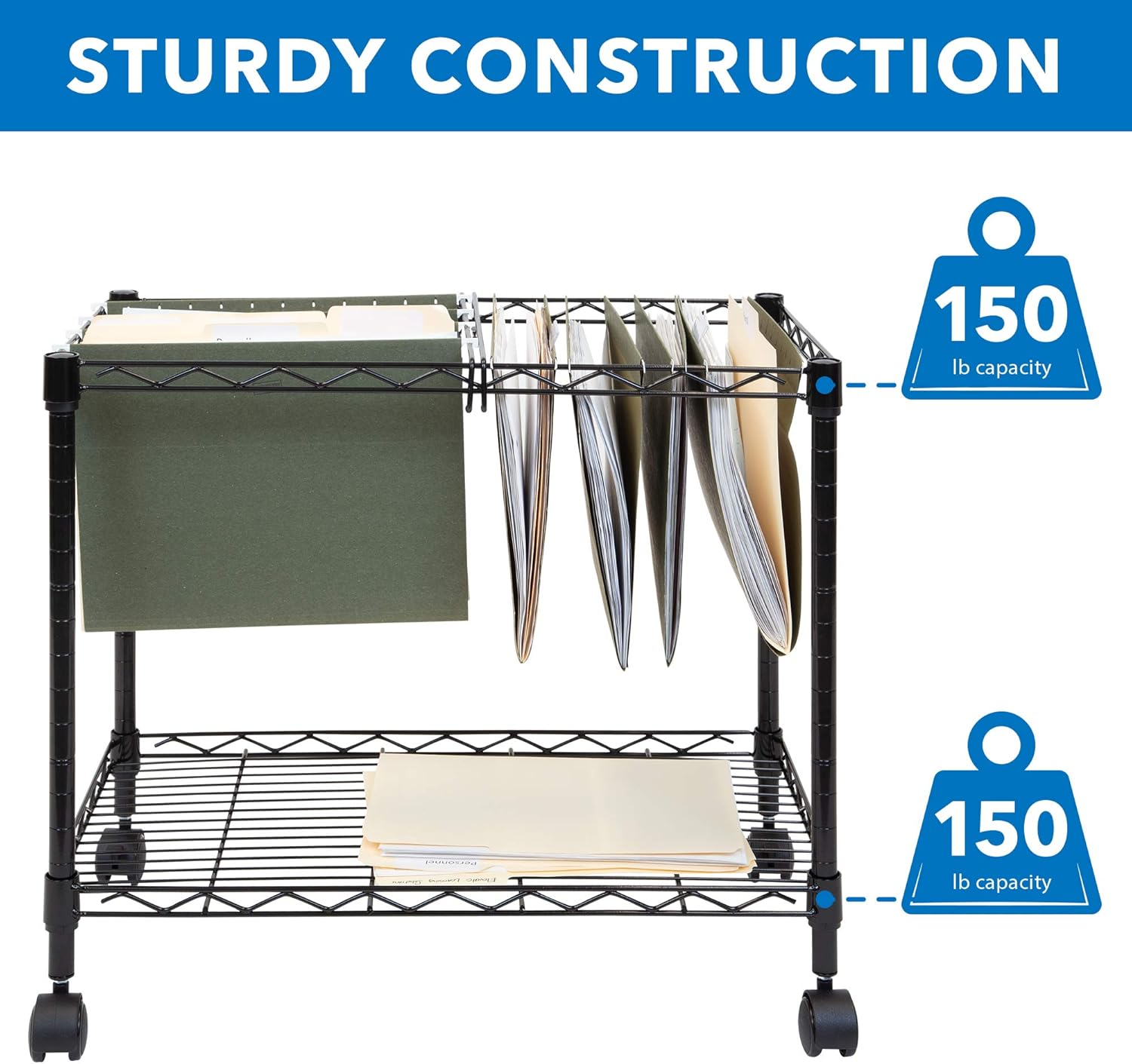 Mount-It! Rolling File Cart with Locking Casters, Mobile Filing Cabinet for Letter and Legal Size Folders