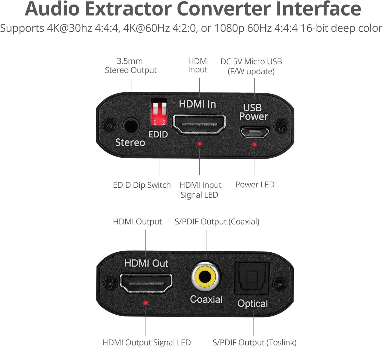 SIIG 4K HDMI Audio Extractor, 4K30Hz, HDCP 1.4, Audio Extract to Optical Toslink/Coaxial/ 3.5mm Simultaneously